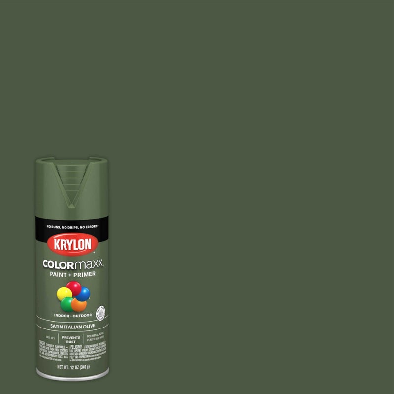 Krylon K05566007 COLORmaxx Spray Paint and Primer for Indoor/Outdoor Use, Satin Italian Olive Green 12 Ounce (Pack of 1) - Image 2